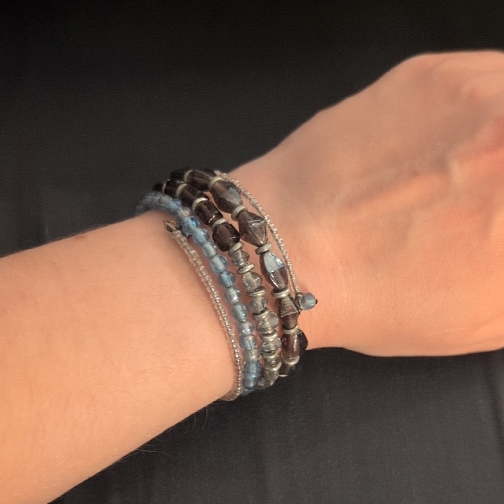 Beaded Wrap Bracelet Stack in Blue and Brown